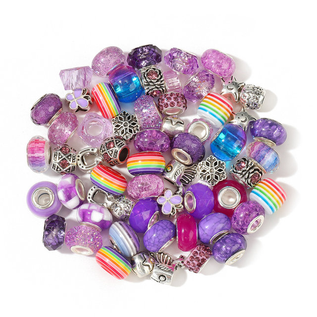 60Pcs Assorted European Beads for Jewelry Making Large Hole Spacer Beads  Charm Beads Rhinestone Beads for DIY Crafts Bracelet